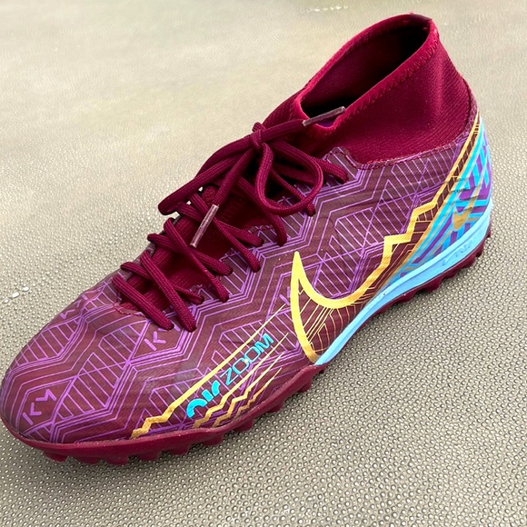 Nike Men's Zoom Mercurial Superfly 9 Academy KM TF Dark Beetroot/Gold - Mbappé - Picture 1 of 4